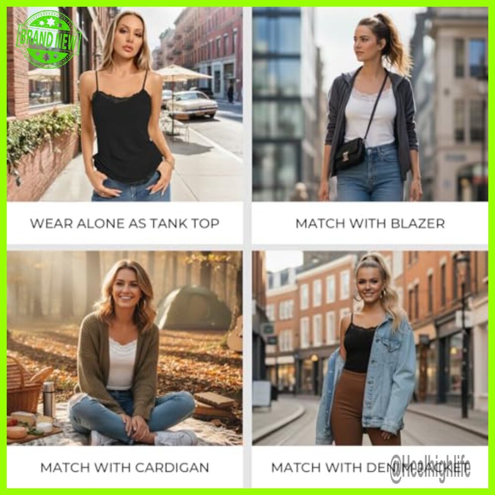 Adjustable Spaghetti Strap Lace Trim Camisole Tan… - image 5